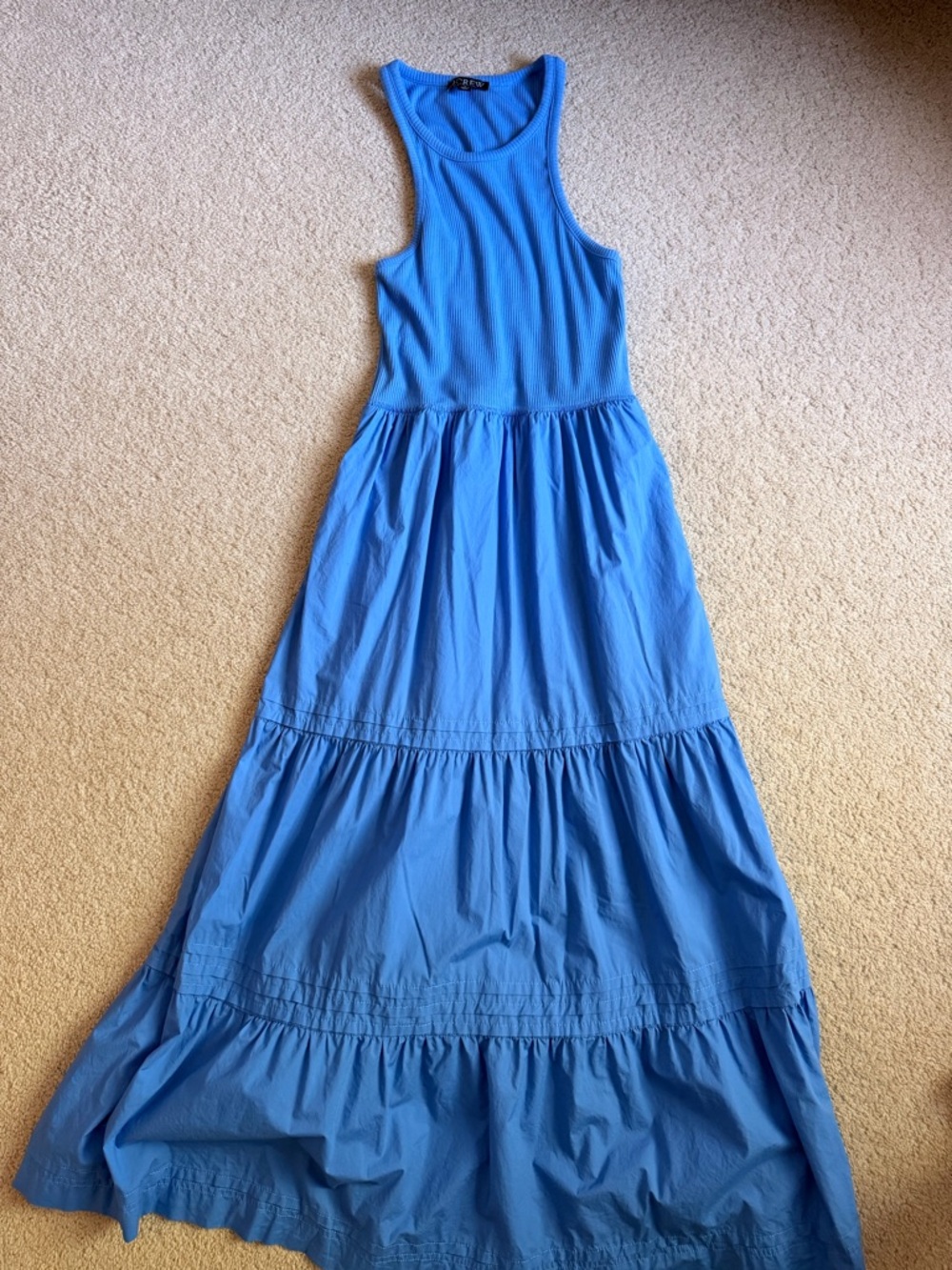 J. Crew Blue Sleeveless Ribbed-Top Tiered Maxi Dress